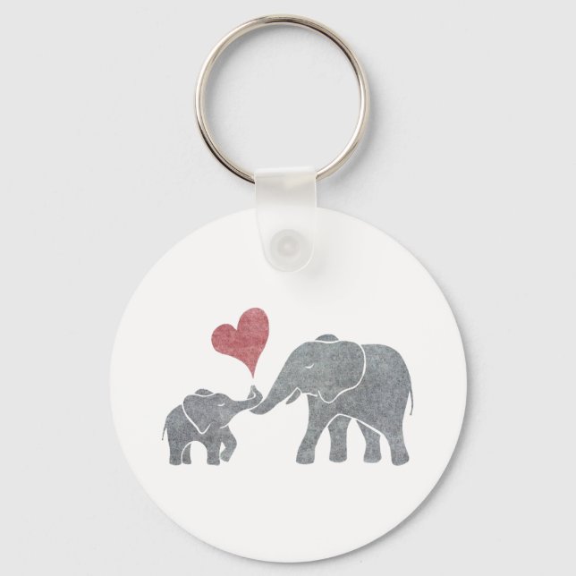 Llavero Elephant Hugs Gray Mom and Baby with Red Heart (Anverso)