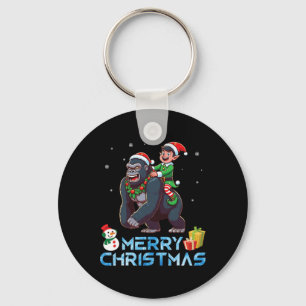 Llavero Elf Riding Gorilla Snowman presenta Feliz Navidad