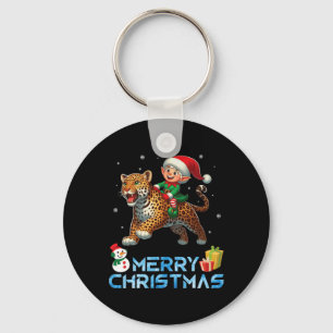 Llavero Elf Riding Leopard Snowman presenta Feliz Navidad