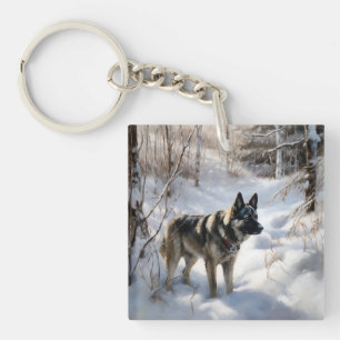 Llavero Elkhound noruego deja que nieve Navidades