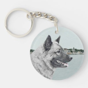 Llavero Elkhound noruego en pintura de aldea - Arte de per