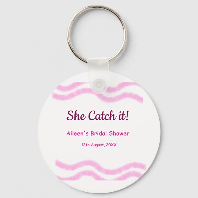 Llavero Ella lo atrapa espiral rosa líneas acuarela nupcia (Anverso)