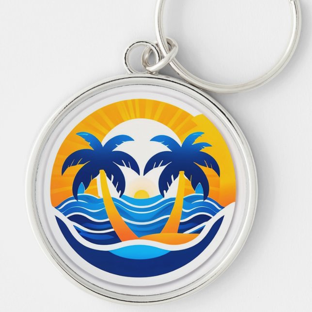 Llavero Emblema de Amanecer Sobre Olas del Océano (Frente)