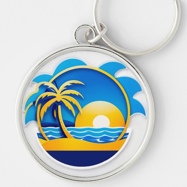 Llavero Emblema de Amanecer Sobre Olas del Océano (Frente)
