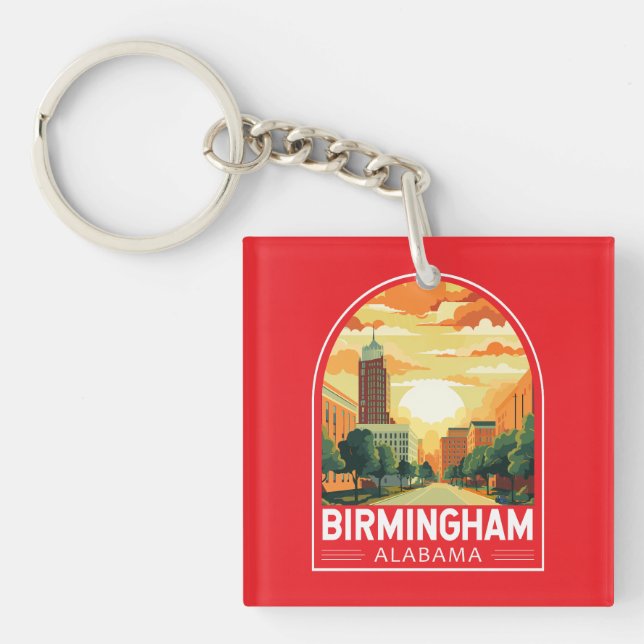 Llavero emblema de arte de viaje de Birmingham Alabama (Frente)