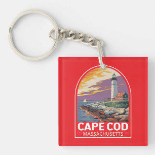 Llavero Emblema de arte de viaje de Cape Cod Massachusetts
