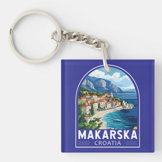 Llavero Emblema de arte de viajes de Makarska Croatia (Frente)