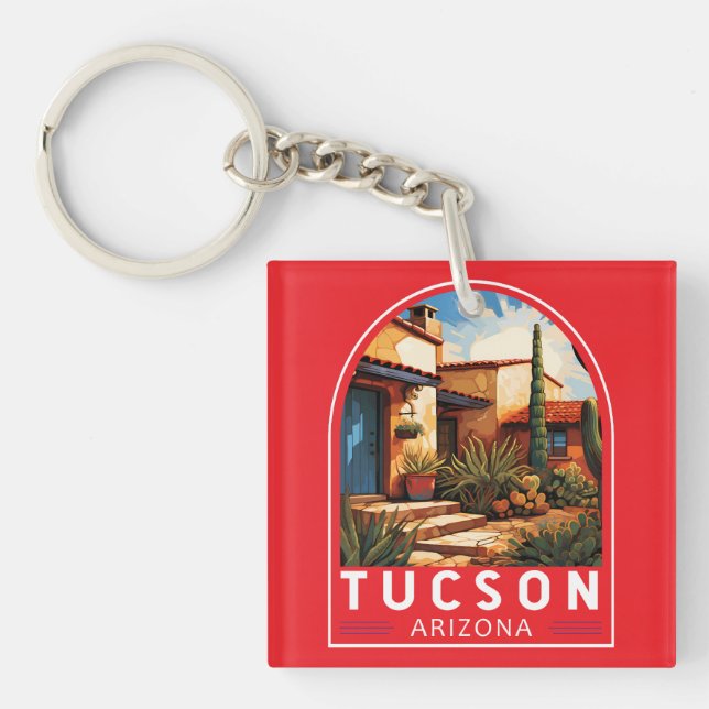 Llavero Emblema de arte de viajes de Tucson Arizona (Frente)
