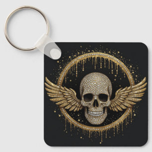 Llavero ☠️ Emblema de cráneo con halo de oro para regalos 