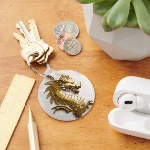 Llavero Emblema de Dragón de Oro 3D