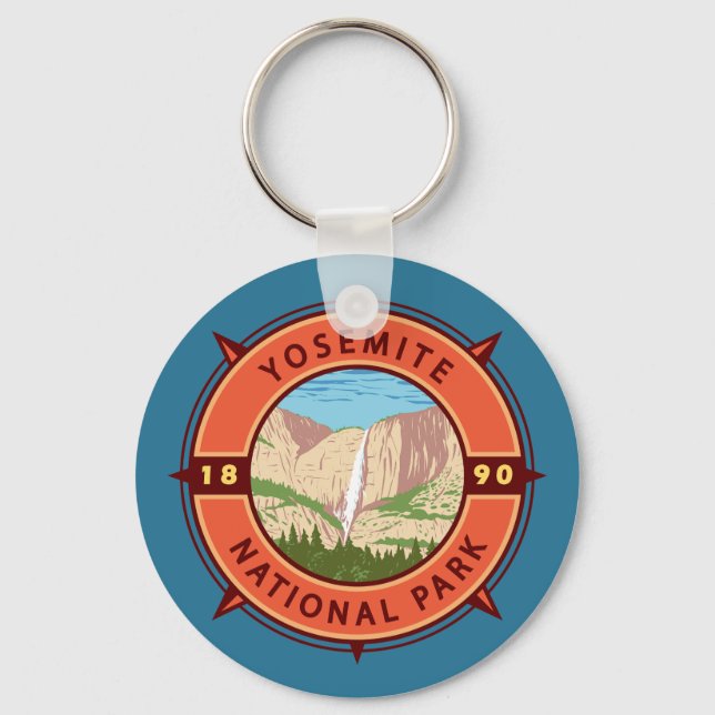 Llavero Emblema de la brújula retro del Parque Nacional Yo (Anverso)