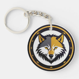 Llavero Emblema de Lobo con Círculo Dorado