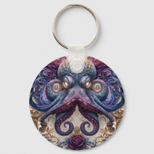 Llavero Emblema de pulpo steampunk con rosas púrpura