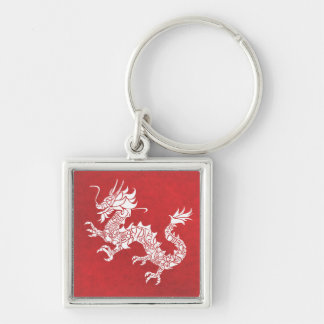 Llavero Emblema tribal del dragón chino vintage rojo
