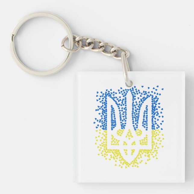 Llavero Emblema ucraniano trident tryzub esparce corazones (Frente)
