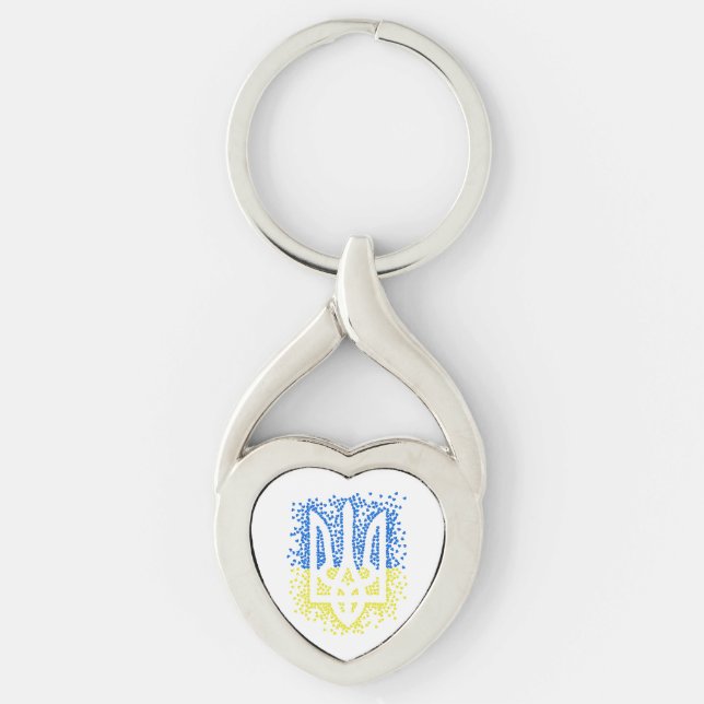 Llavero Emblema ucraniano trident tryzub esparce corazones (Anverso)