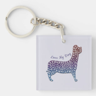 Llavero Embossed Indigo Gradient Paw Print Dog Outline