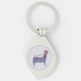 Llavero Embossed Indigo Gradient Paw Print Dog Outline