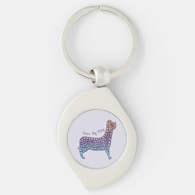 Llavero Embossed Indigo Gradient Paw Print Dog Outline (Anverso)