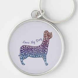 Llavero Embossed Indigo Gradient Paw Print Dog Outline