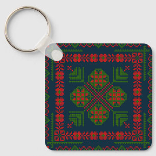Llavero Embroideric palestino Tatreez color verde rojo 5 P