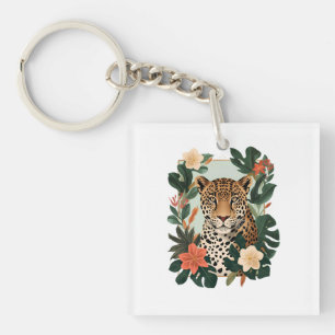 Llavero Emerald Jaguar Tropical Botanical Keychain