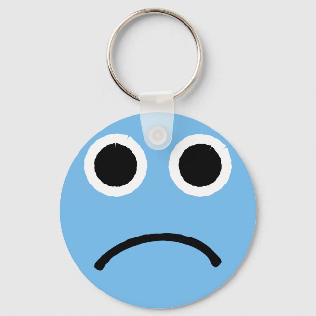 Llavero Emoji emoticono de cara triste azul desaprobador (Anverso)