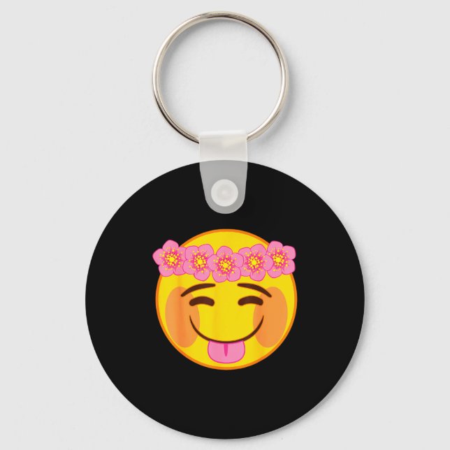 Llavero Emoji Flower Crown Tongue Yellow Smile Face  (Anverso)