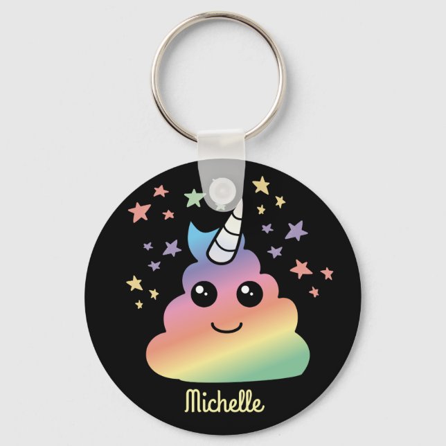 Llavero Emoji personalizada unicornio de arcoiris Kawaii (Anverso)