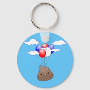 Llavero Emoji Poo Volando Con Globos En El Cielo Azul