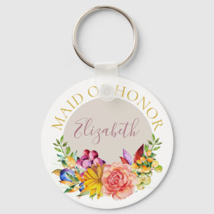 Llavero Empleada de honor con nombre Floral Bouquet