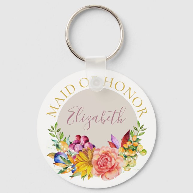 Llavero Empleada de honor con nombre Floral Bouquet (Anverso)