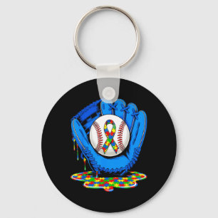 Llavero en abril usa azul Autismo béisbol Drip hombres muj