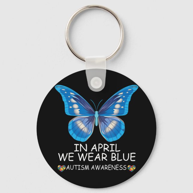 Llavero En Abril Usamos Autis De Cinta De Mariposa Azul (Anverso)