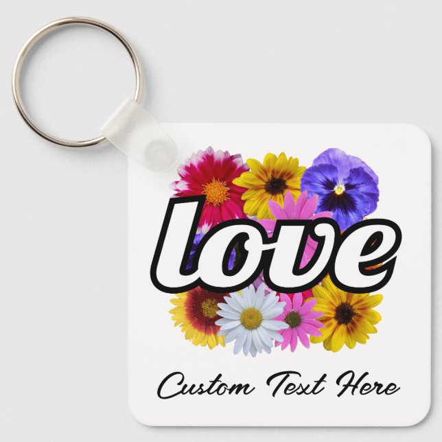 Llavero En Bloom - Amor por Bouquet floral cuadrado (Anverso)