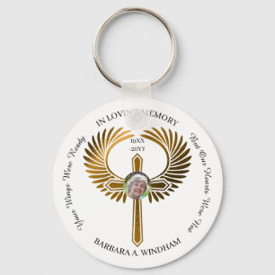 Llavero En la memoria amorosa Foto Keepsake Cross con alas