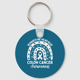Llavero En marzo usa azul arcoíris conciencia cáncer de co