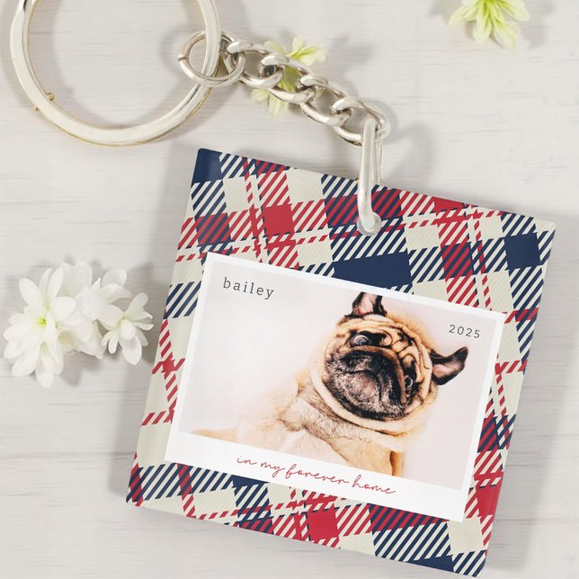 Llavero En mi Forever Home Plaid Pattern Photo (Mascota de (Subido por el creador)