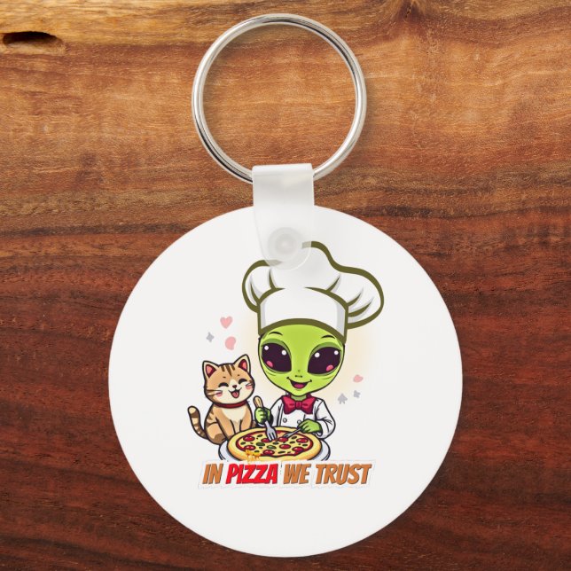 Llavero En Pizza Confiamos Arte de Chef Alien (Anverso)