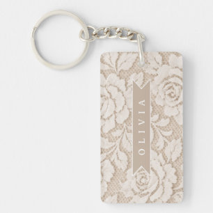 Llavero Encaje de marfil personalizado elegante vintage nu