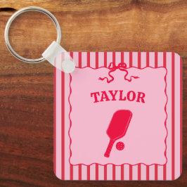 Llavero Encaje Personalizado de Pickleball con Rayas Rojas