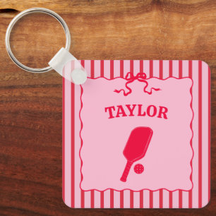 Llavero Encaje Personalizado de Pickleball con Rayas Rojas