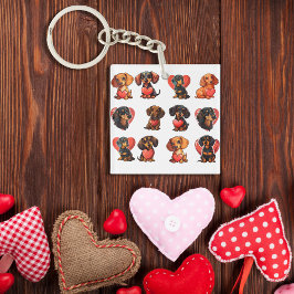 Llavero Encantador Dachshund con acuarela del corazón rojo