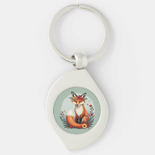 Llavero Encantador Floral Fox Woodland Folk Art