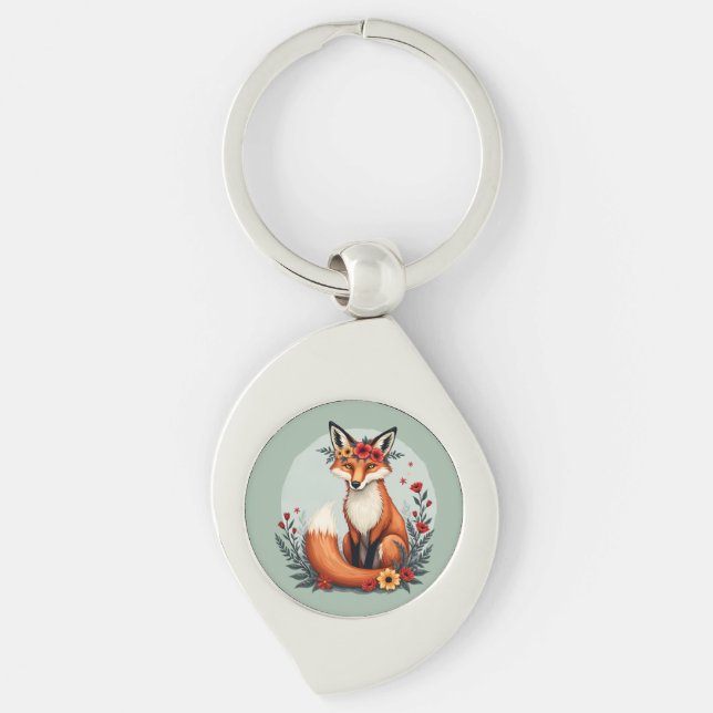 Llavero Encantador Floral Fox Woodland Folk Art (Anverso)