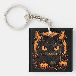 Llavero Encantador Halloween: Gato Negro Entre Calabazas