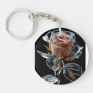 Llavero "Encantador Rosa de hielo: Una Flor de vidrio tran