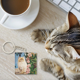 Llavero Encantadora Rosa Cremosa Gato Persa Bosque Dríada