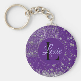 Llavero Encantando Mandala con estrellas plateadas en mora