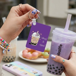 Llavero encanto de té de burbujas de lavanda boba felicida